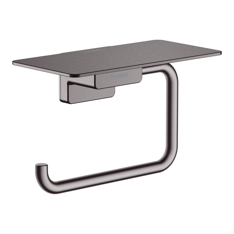 Brushed Black Chrome Wall-Mounted Toilet Paper Holder with Shelf