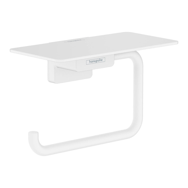 Matte White Metal Toilet Roll Holder with Shelf