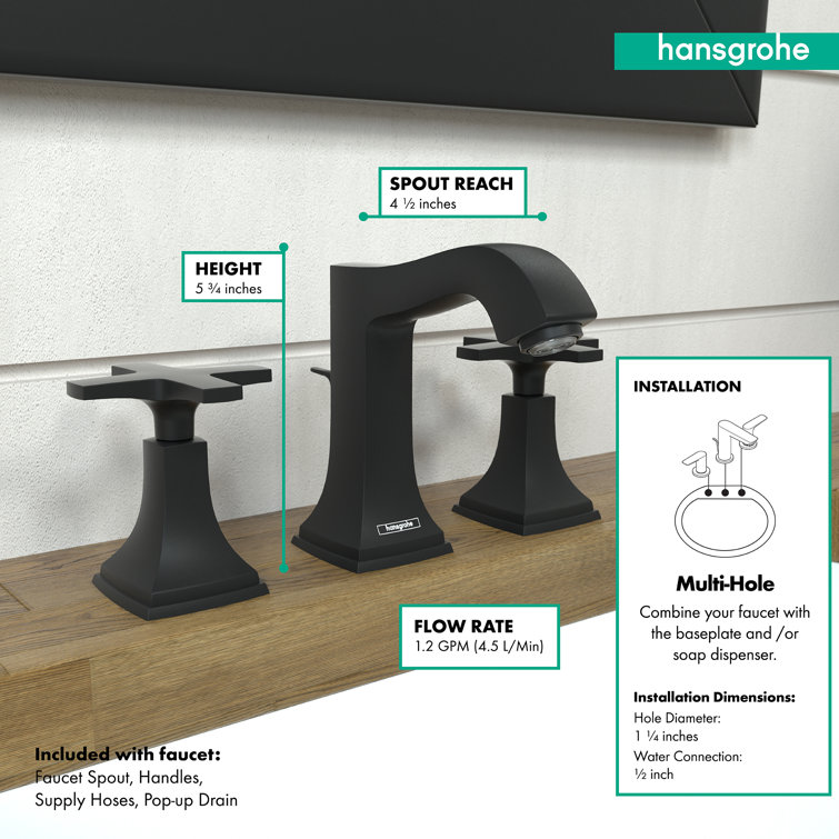Matte Black Modern Widespread Bathroom Faucet with Cross Handles