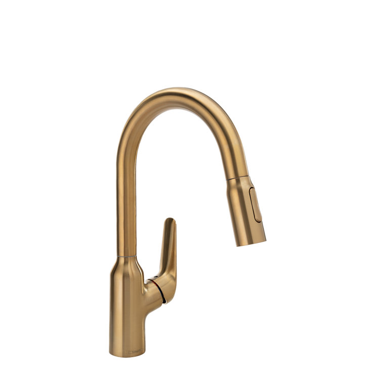 Elegant 14'' Brushed Gold Optic Pull-Down Kitchen Faucet with Ceramic Disc