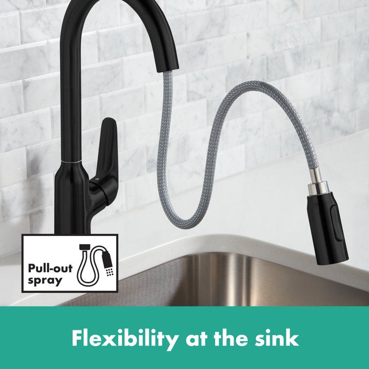Matte Black 14.4" Single-Handle Pull-Down Kitchen Faucet