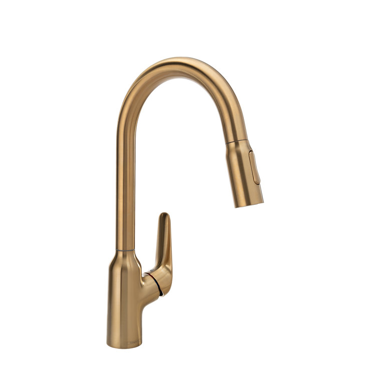 Elegant HighArc Brushed Gold Optic Kitchen Faucet with Pull-out Spray