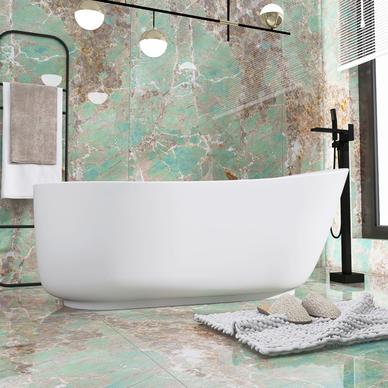 67'' Matte White Solid Surface Freestanding Soaking Bathtub
