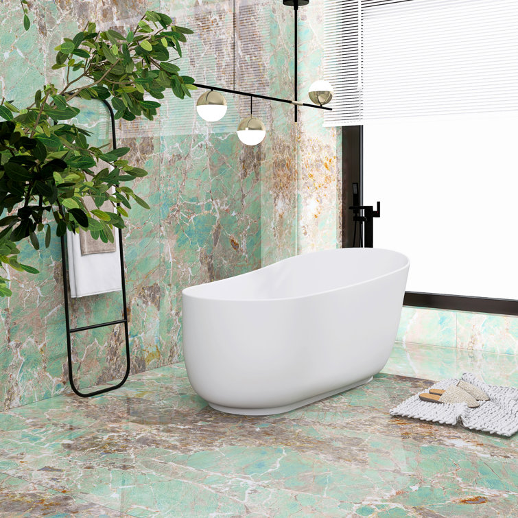 67'' Matte White Solid Surface Freestanding Soaking Bathtub