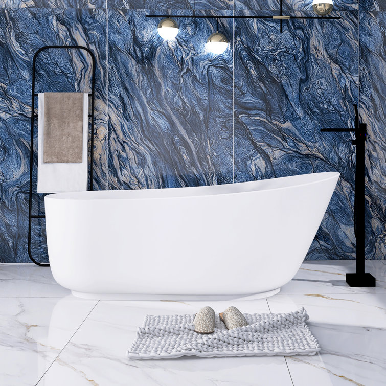 67'' Matte White Solid Surface Freestanding Soaking Bathtub