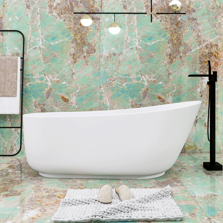67'' Matte White Solid Surface Freestanding Soaking Bathtub
