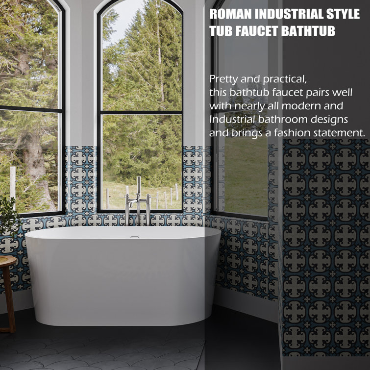 Brushed Nickel Freestanding Floor Mount Tub Faucet with Hand Shower