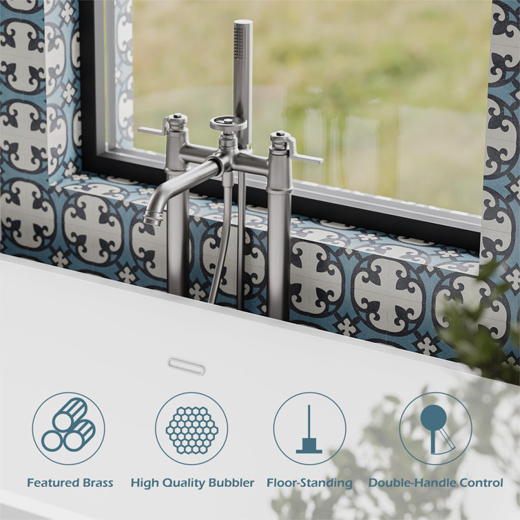 Brushed Nickel Freestanding Floor Mount Tub Faucet with Hand Shower