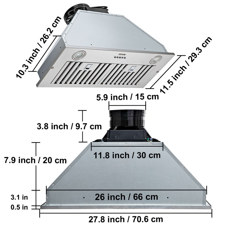 VEVOR 30-Inch Stainless Steel Convertible Insert Range Hood with Charcoal Filter