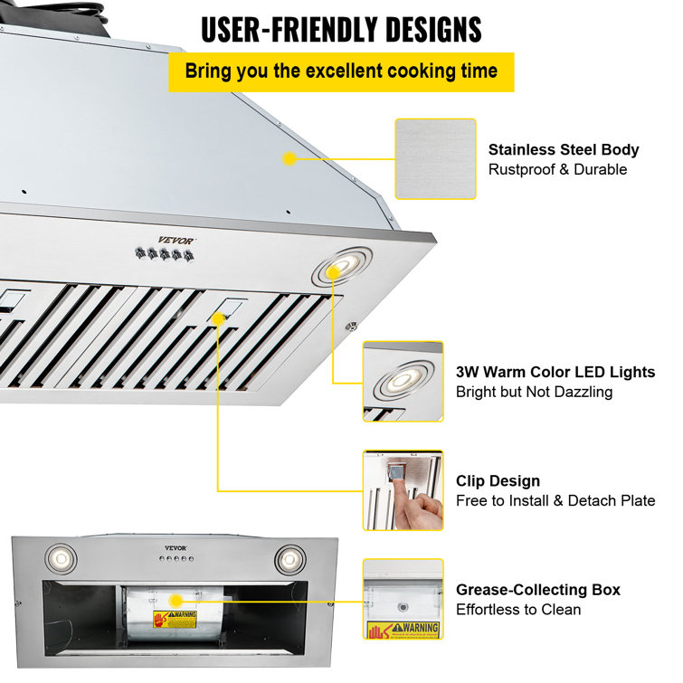 VEVOR 30-Inch Stainless Steel Convertible Insert Range Hood with Charcoal Filter