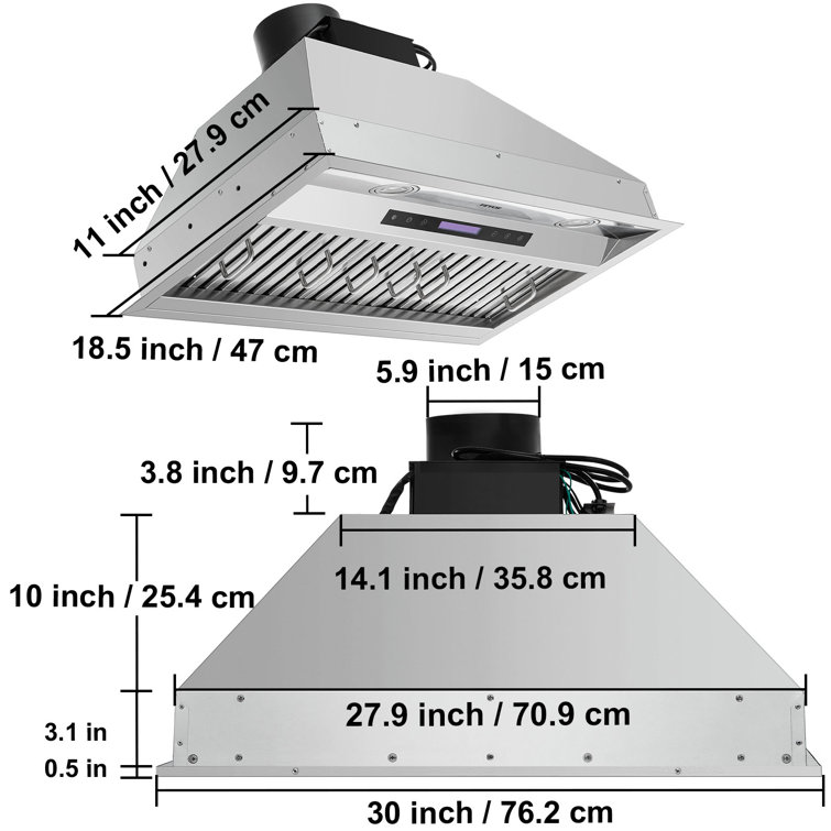 VEVOR 30-Inch Stainless Steel 4-Speed Ducted Range Hood