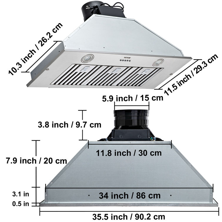 36-Inch Stainless Steel Convertible Insert Range Hood with Charcoal Filter