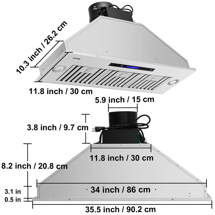 VEVOR 36" Stainless Steel Convertible Insert Range Hood with Charcoal Filter