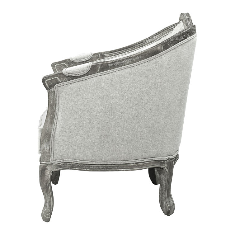 Gray and Dark Brown Linen Upholstered Armchair with Wooden Frame