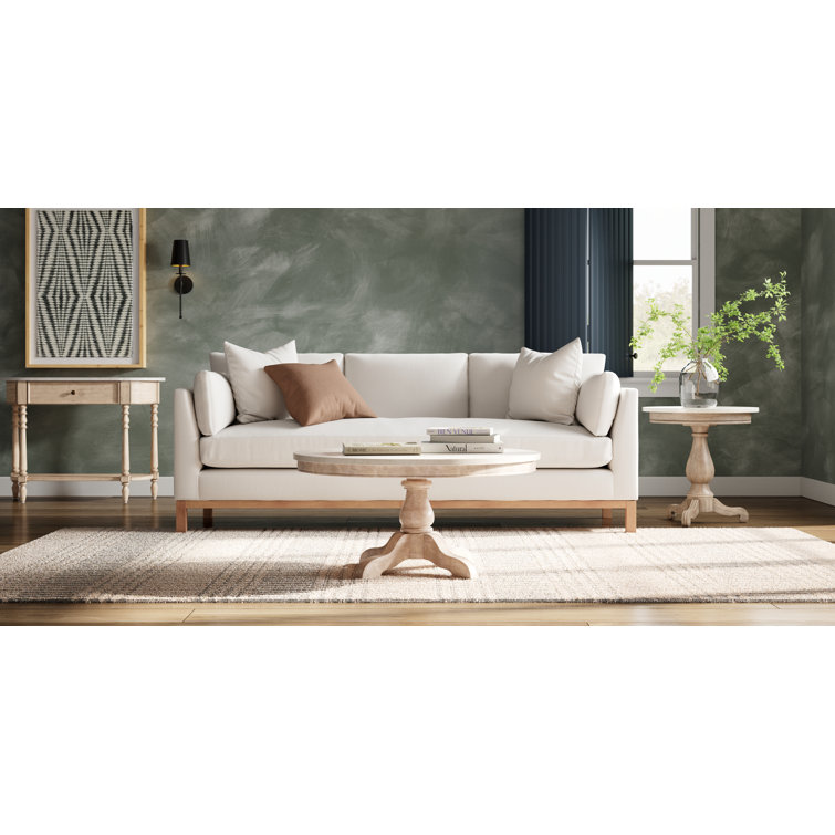 Sandalwood Beige Mahogany Pedestal End Table with Marble Top