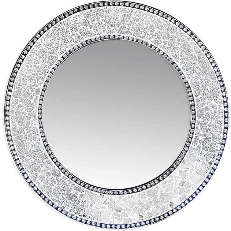 Artisan Silver Mosaic 24'' Round Wood & Glass Wall Mirror