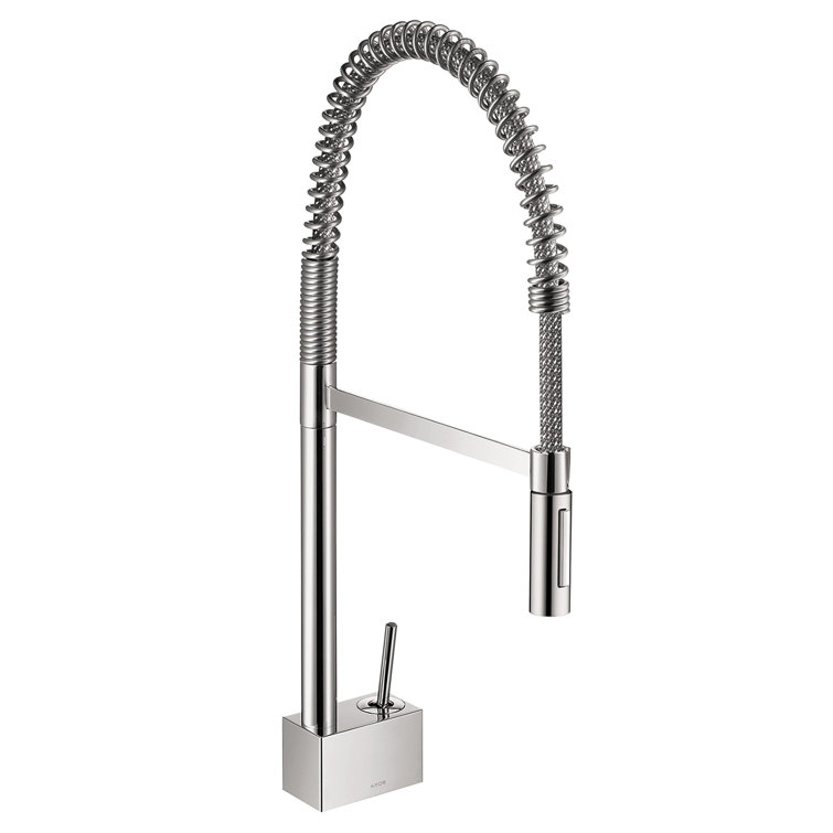25'' Steel Optik Industrial Kitchen Faucet with Pull-out Spray