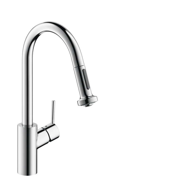 Sleek Steel Optik 16'' Brass Single Handle Pull-Down Kitchen Faucet