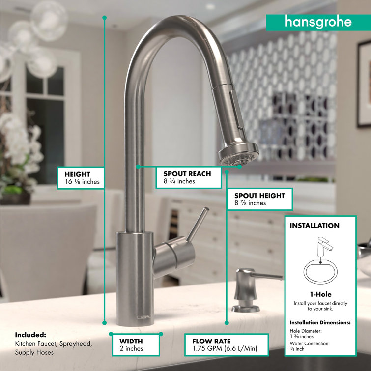 Talis S² 16'' Steel Optik Modern Pull-Down Kitchen Faucet with Brass Construction