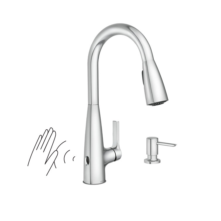Chrome Touchless Single-Handle Pull-Down Kitchen Faucet with Soap Dispenser