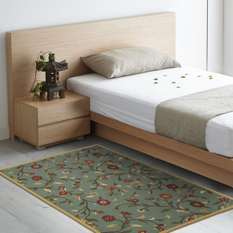 Seafoam Green Floral Non-Slip Washable Area Rug 3'3" x 5'