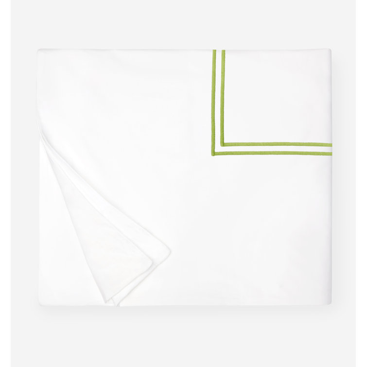 Twin White and Fern Cotton Percale Duvet Cover