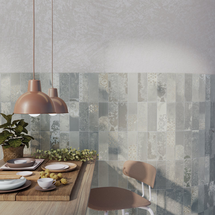 Tempo 3" x 8" White and Gray Porcelain Subway Tile