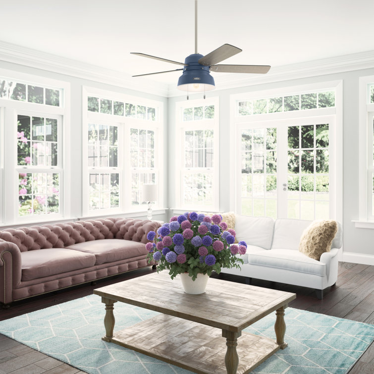 52" Indigo Blue Rustic Ceiling Fan with Light and Remote