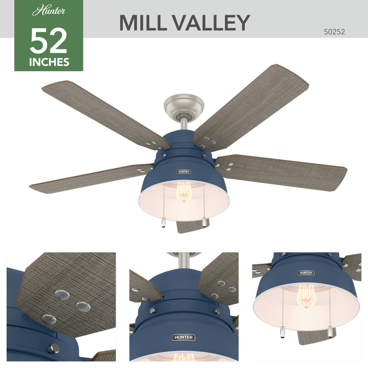 52" Indigo Blue Rustic Ceiling Fan with Light and Remote
