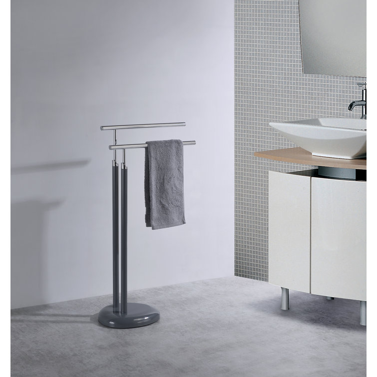 Chrome and Dark Gray Freestanding 2-Bar Towel Rack