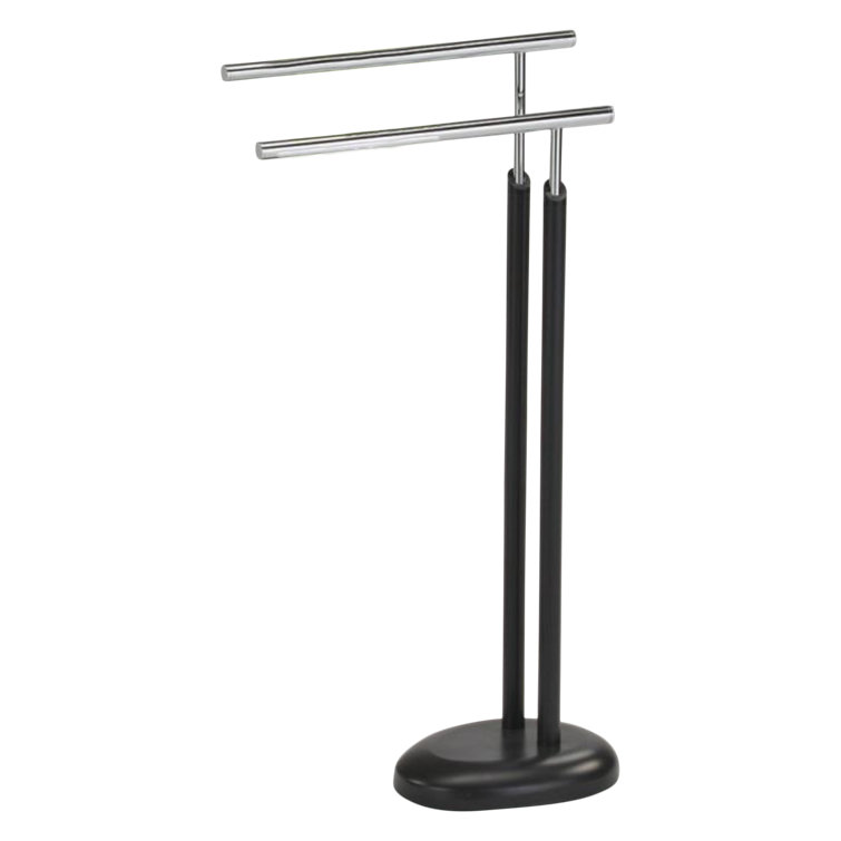 Chrome and Dark Gray Freestanding 2-Bar Towel Rack