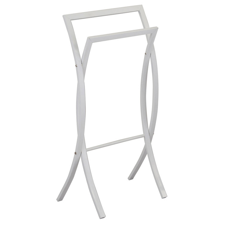 White Metal Freestanding 2-Tier Towel Rack Stand