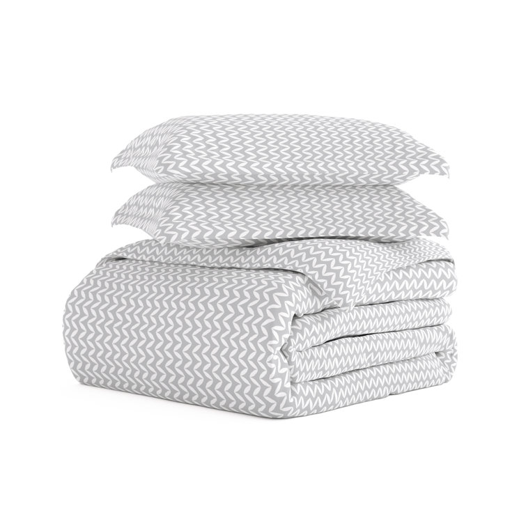 Light Gray Chevron Twin Duvet Cover Set with Shams