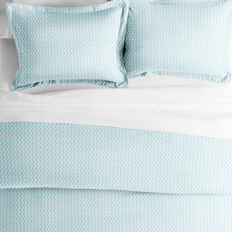 Light Blue Chevron Pattern Queen Duvet Cover Set