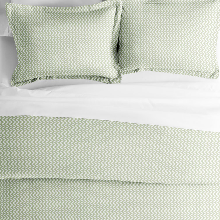 Sage Green Microfiber Twin Duvet Cover Set with Chevron Pattern