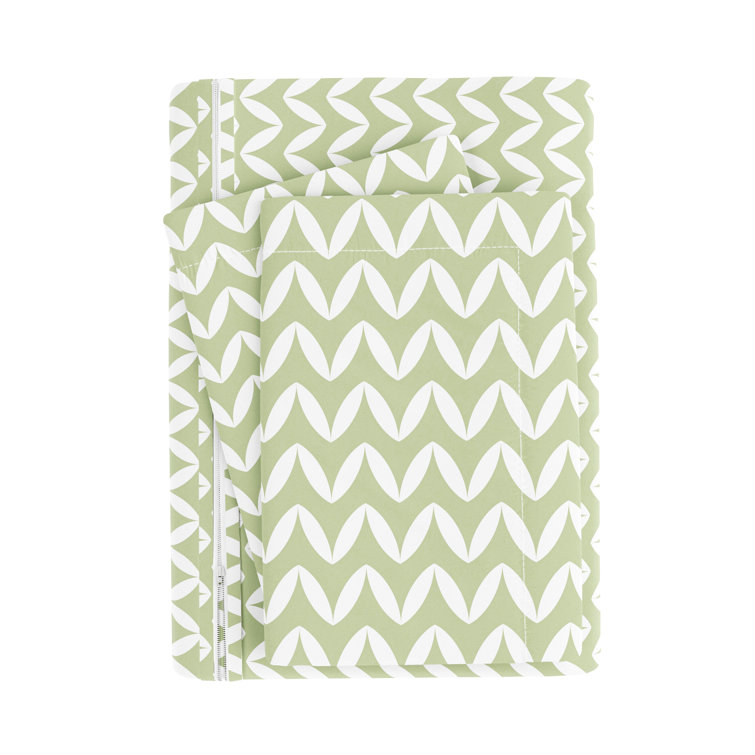 Sage Green Microfiber Twin Duvet Cover Set with Chevron Pattern