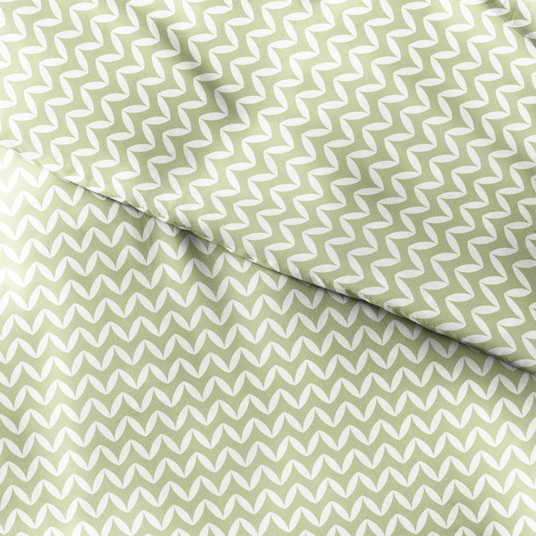 Sage Green Microfiber Twin Duvet Cover Set with Chevron Pattern