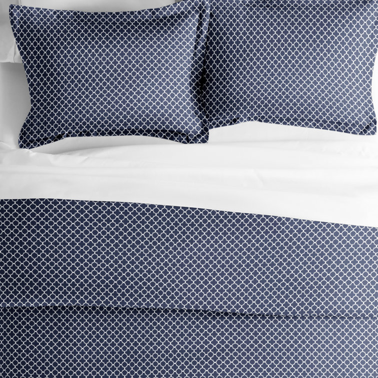 Navy Geometric King Duvet Cover Set with Pillow Shams