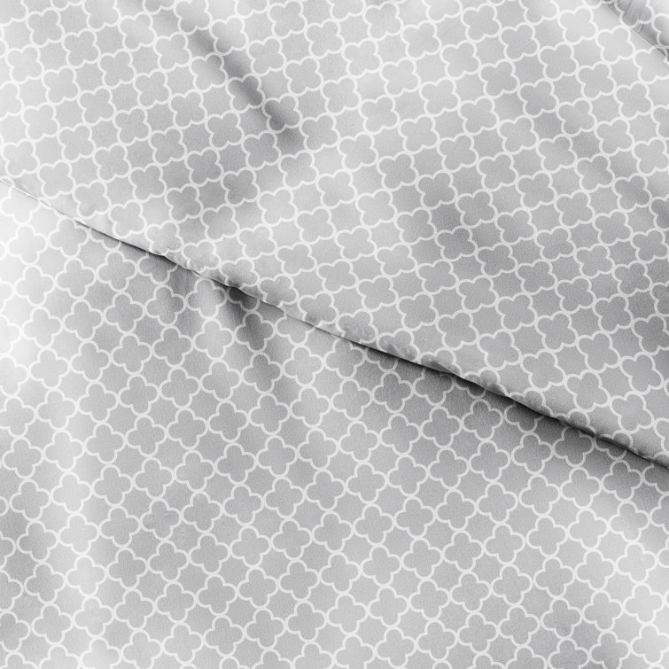 Gray Geometric Pattern Queen Duvet Cover Set with Shams