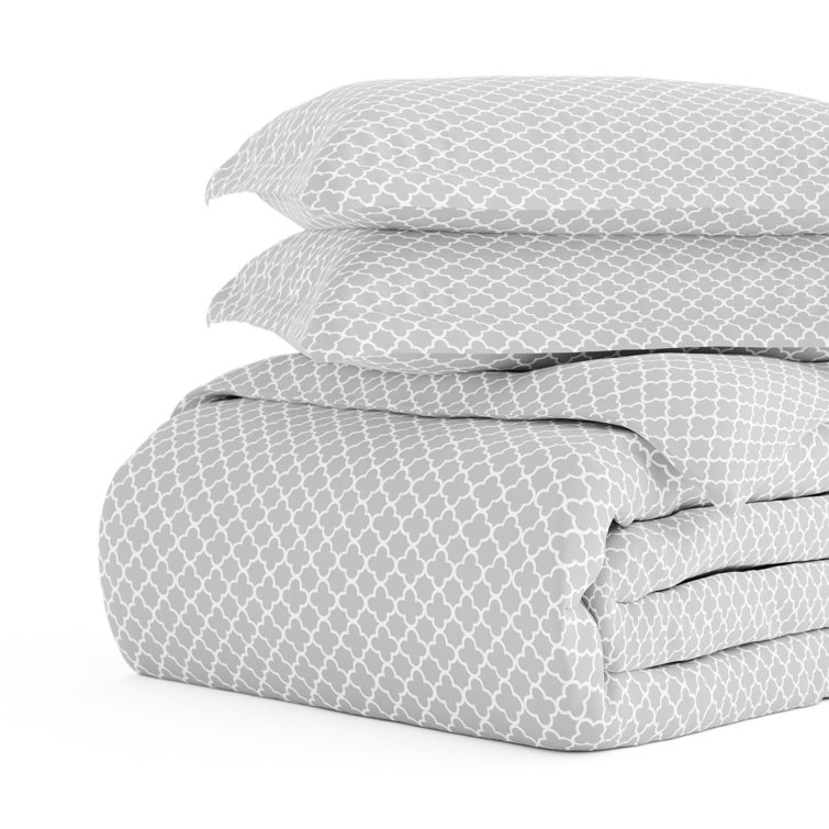 Gray Geometric Pattern Queen Duvet Cover Set with Shams