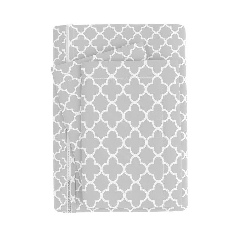 Gray Geometric Pattern Queen Duvet Cover Set with Shams