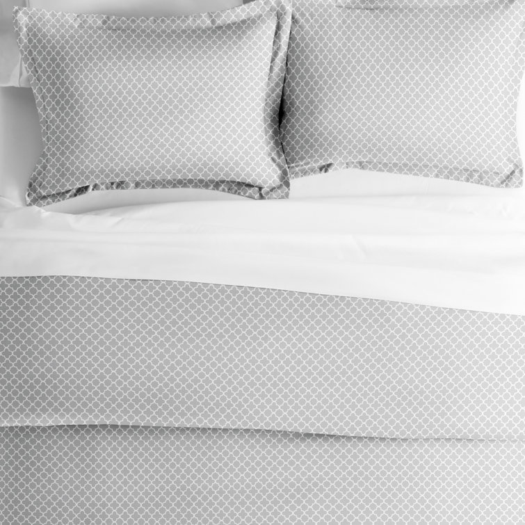 Gray Geometric Pattern Queen Duvet Cover Set with Shams