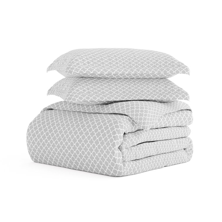 Gray Geometric Pattern Queen Duvet Cover Set with Shams