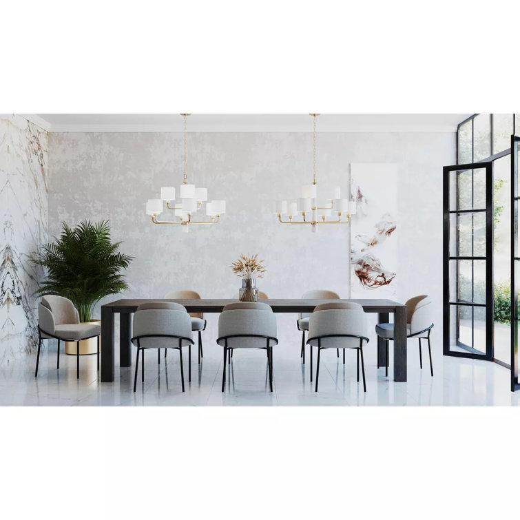 Vintage Gold and White Drum Shade 9-Light Chandelier