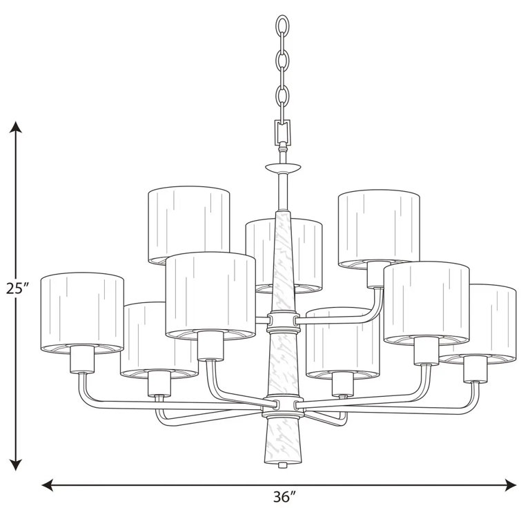 Vintage Gold and White Drum Shade 9-Light Chandelier
