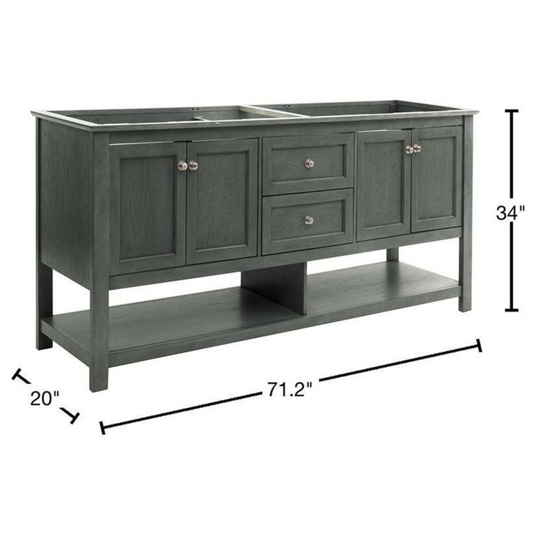 Gray Solid Wood and MDF Freestanding Double Sink Bathroom Vanity