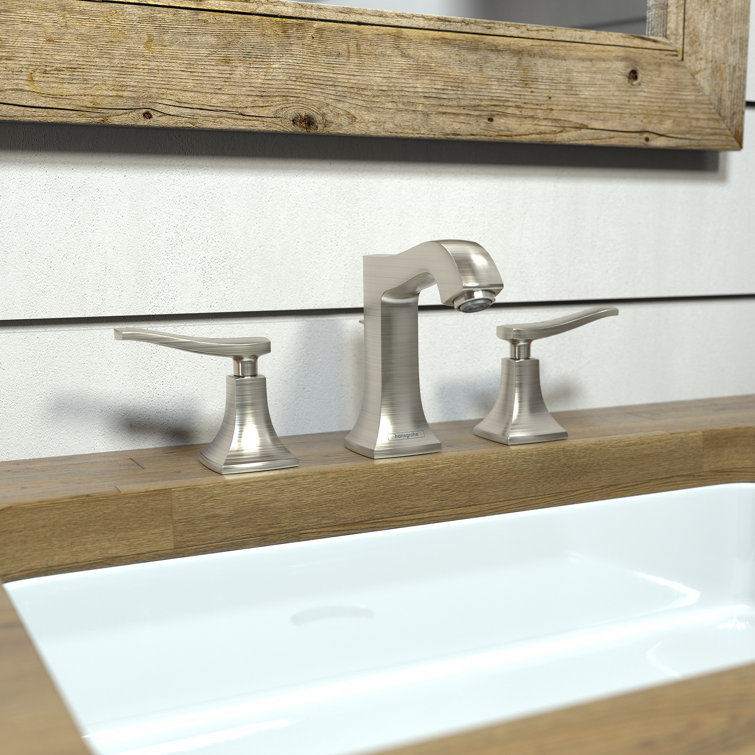 Polished Nickel Modern Widespread Bathroom Faucet with Brass Handles