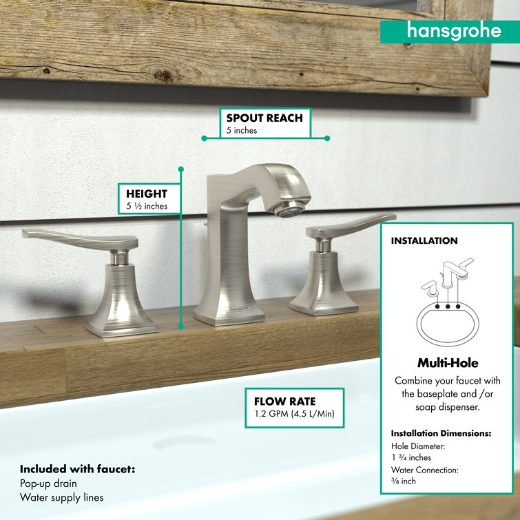 Polished Nickel Modern Widespread Bathroom Faucet with Brass Handles