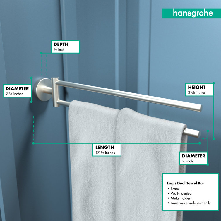 Brushed Nickel Dual Arm Wall Mounted Towel Bar