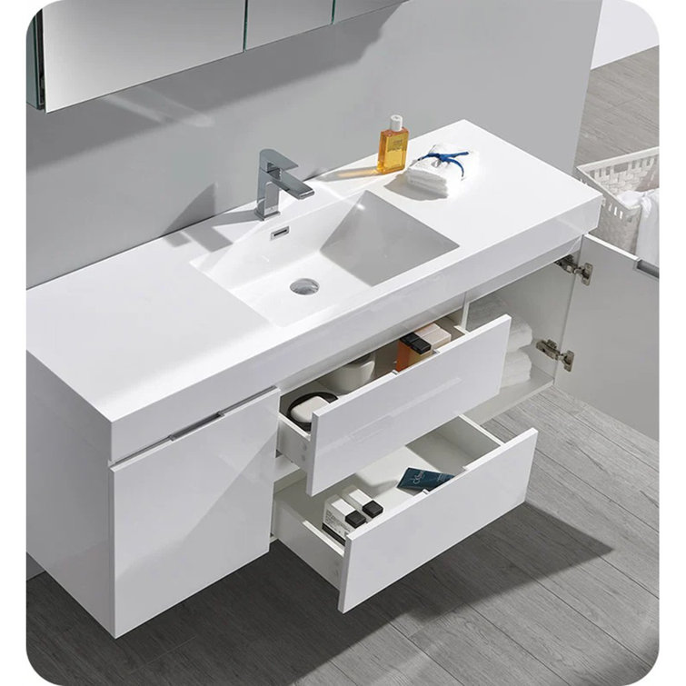 Valencia 60" Glossy White Wall Mount Double Vanity